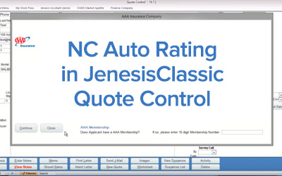 NC Auto Rating in JenesisClassic Quote Control